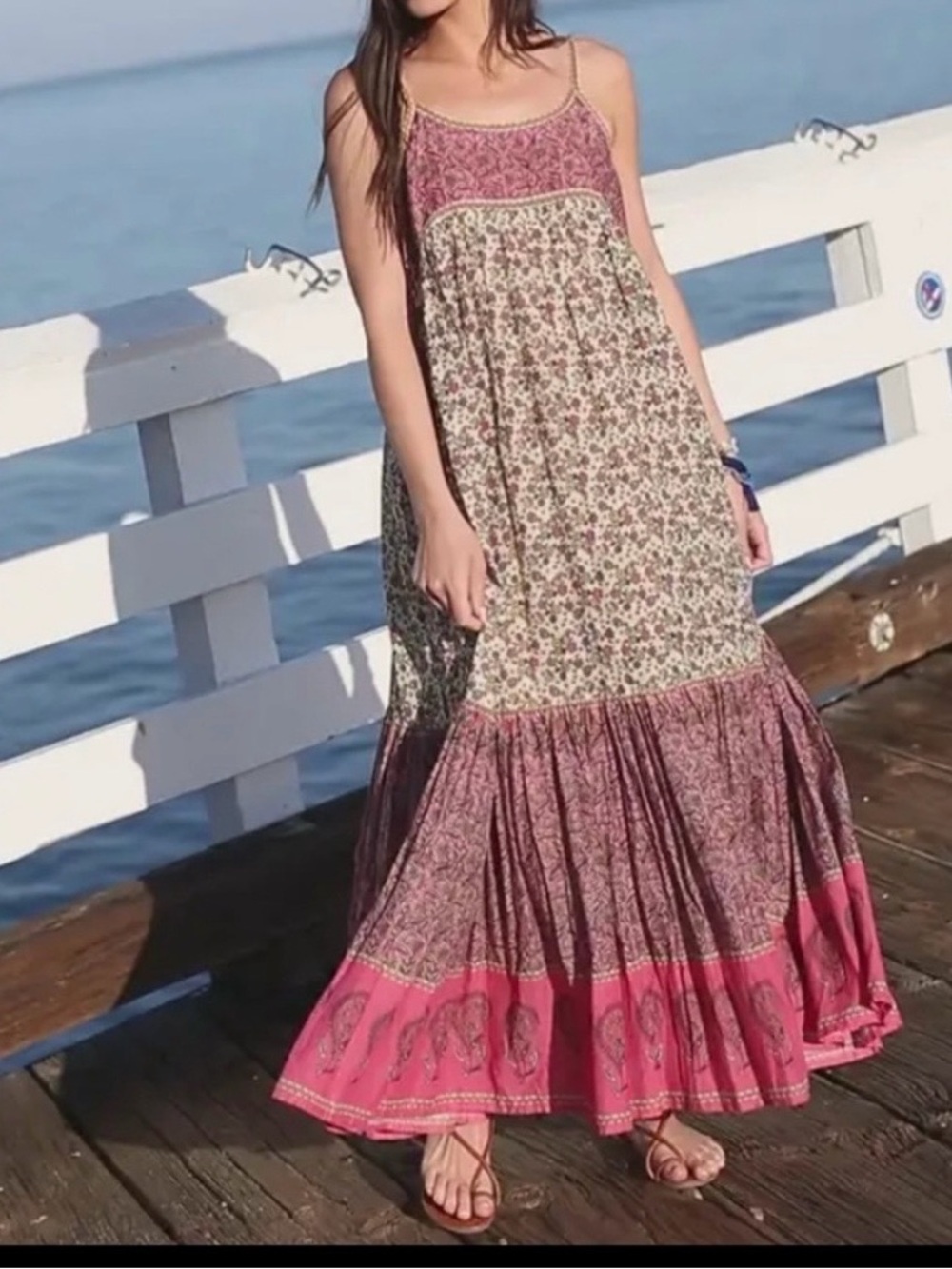 Natural Life Tiered Maxi Dress Journey Shirred Elastic Back Mixed Floral Pattern